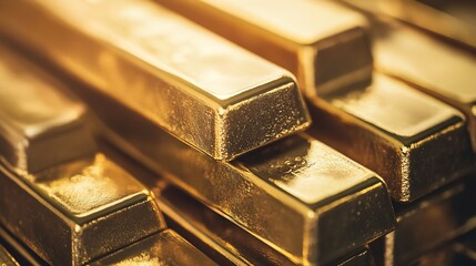 Aufkleber - Close up view of shining gold bars stacked elegantly showcasing wealth and luxury concepts : Generative AI