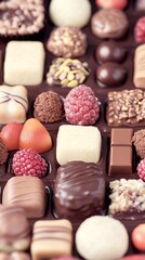 Wall Mural - Assorted chocolates box, close-up, studio, delicious, dessert