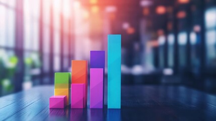 Aufkleber - Colorful bar chart on a wooden table displaying statistical data analysis for business performance