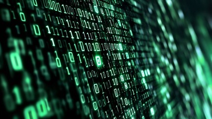 Aufkleber - Abstract digital display of binary code in shades of green representing technology and innovation : Generative AI
