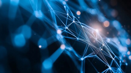 Fototapete - Abstract Representation of Digital Network Connections with Blue Light and Nodes : Generative AI