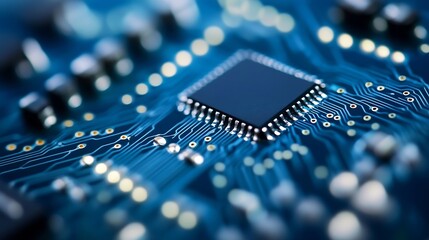 Fototapete - Close up of a modern computer microchip on a printed circuit board showcasing advanced technology : Generative AI