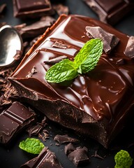 Wall Mural - Dark Chocolate Mint Dessert Closeup (1)