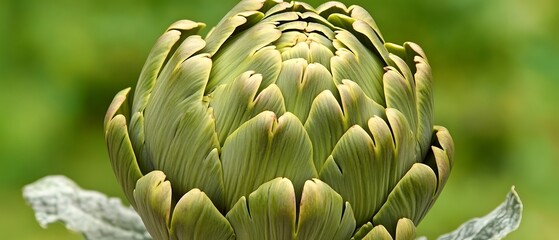 Wall Mural - Garden Artichoke Close-up, Green Blurred Background