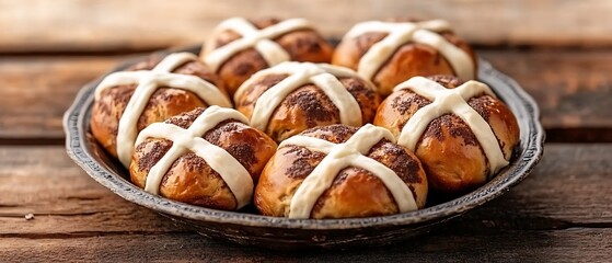 Wall Mural - Hot cross buns on rustic wood