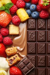 Wall Mural - Melted chocolate, fresh fruit fondue, dessert