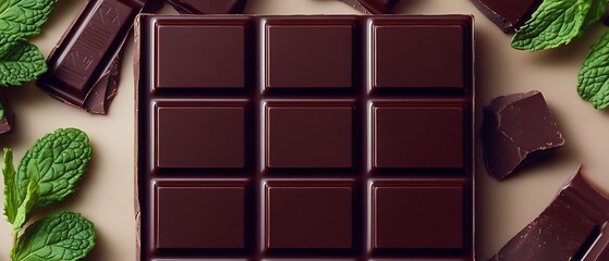 Wall Mural - Mint Chocolate Bar Closeup.  Background Beige