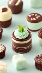 Wall Mural - Mint Chocolate Bonbons on Pastel Background