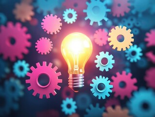 Aufkleber - Light bulb surrounded by various gears illustrating the concept of innovation and machinery