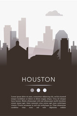 Houston city template for website, presentation, front page, invitation, publication sheet with skyline, landmarks. Vector Texas, USA image layout, simple and grayscale