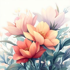 Wall Mural - Pastel floral bouquet, soft background, digital art, greeting card