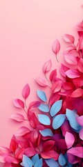 Canvas Print - Pink background, colorful leaves, flat lay, vibrant, design