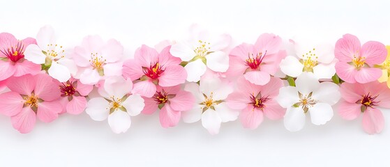 Wall Mural - Pink blossom border, white background, spring design, website banner