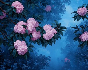 Poster - Pink flowers, twilight forest backdrop, digital art, website design