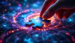 © mhmdyatt - Hand Placing Puzzle Piece on Abstract Glowing Network Solution Concept