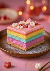 Wall Mural - Rainbow layered cake, Valentine's, dessert, festive lights, romantic