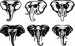 © Hai - Elephant head with sunglass silhouette vector illustration set, Elephant head with sunglass isolated line art vector design