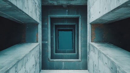 Concrete structure, nested frames, sky view, urban decay, architectural design