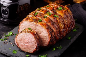 Sliced Roast Pork, Kitchen, Slow Cooker, Spices, Food Photography