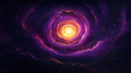 Wall Mural - vibrant purple and gold spiral galaxy in impressionist style with dramatic lighting