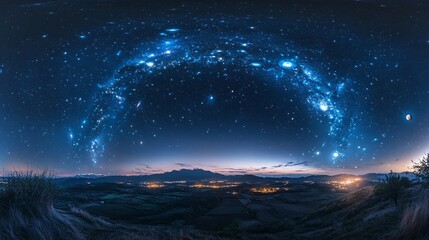 Wall Mural - a panoramic view of the night sky showing constellations and planets