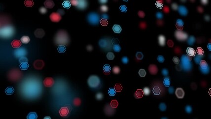Wall Mural - abstract red blue blurred hexagon symbols loop movement on black background.