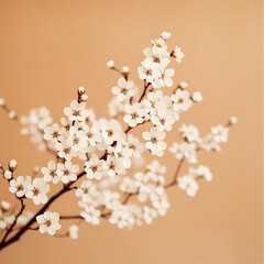 Poster - Spring blossoms, peach background, studio shot, floral design