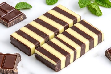 Wall Mural - Striped chocolate bars mint leaves marble