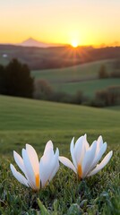 Wall Mural - Sunrise Crocuses, Hillside Meadow, Spring