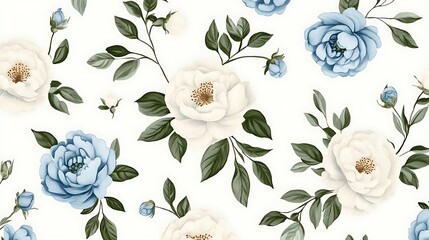 Wall Mural - A Beautiful Floral Pattern with Delicate Flowers and Green Leaves