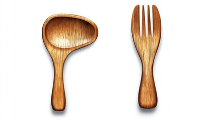 Wall Mural - Wooden spoon and fork on white background. Possible use Food illustration