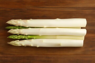 Canvas Print - White asparagus, green tips, wooden board, overhead