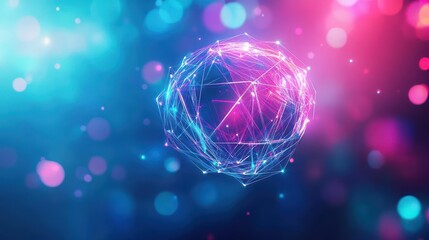 Poster - Sphere with lines and dots on a blue background representing network or digital connectivity