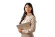 © The Stock Guy - Young business woman holding laptop isolated on transparent background