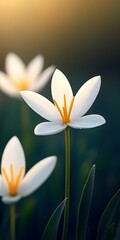 Poster - White flowers sunset field closeup nature