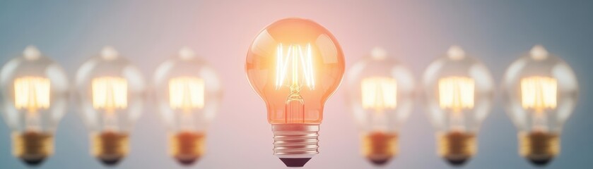 Aufkleber - Light bulb illuminated with multiple bulbs in the background creating a glowing effect