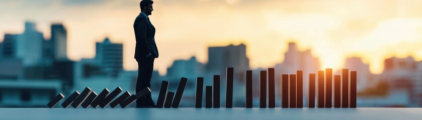 Poster - Man standing on top of bar chart representing business growth and financial success