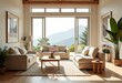 © Eliane - Spacious Cream-Colored Living Room with Minimalist Design: Fresh, Natural Light, Sofas, and Furniture Captured from Entrance Angle for Real Estate and Interior Design.