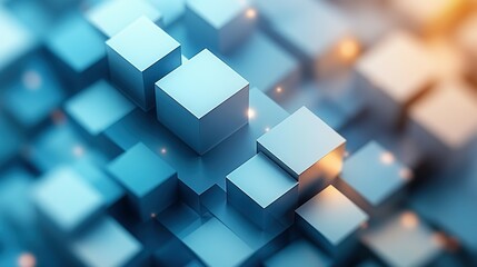 Abstract Blue Cubes Three Dimensional Structure