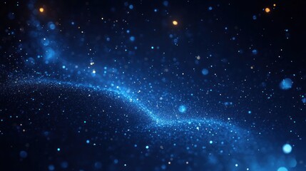 Poster - Abstract Blue Particles Floating in Dark Background with Glowing Effects and Depth