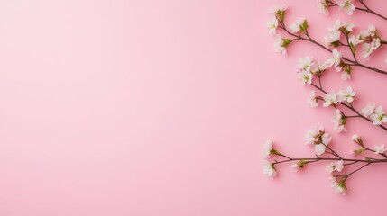 Aufkleber - White flowers arranged on a soft pink background creating a delicate and fresh floral composition