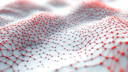 Poster - Hexagonal Mesh Structure with Red Nodes and Soft Ambient Lighting in Modern Minimalism Style