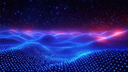 Leinwandbilder - Futuristic Blue Wave Particles in a Cyberpunk Digital Landscape