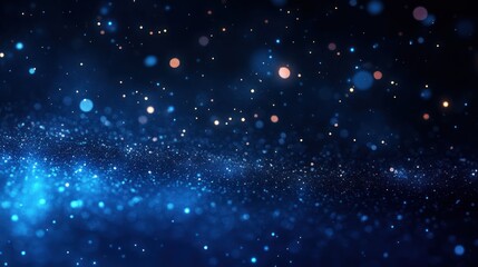 Poster - Abstract Blue Particles Floating in Dark Space with Glowing Light Effects and Depth in Digital Surrealism Style