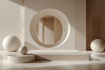 Poster - Minimalistic Abstract Interior Design with Soft Shapes and Muted Colors for Product Branding Presentation