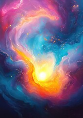 Poster - Vibrant Abstract Fluid Art with Swirling Colors and Luminous Center