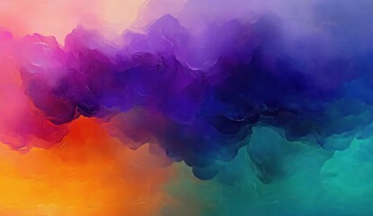 Poster - Vibrant Abstract Impressionist Watercolor Art with Purple Orange Green Hues