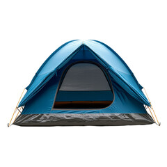 a blue color outdoor camping tent isolated on transparent background