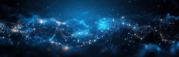 Fototapete - Futuristic Abstract Cyberpunk Data Visualization with Interconnected Nodes and Lines