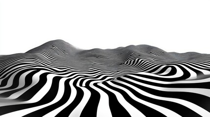 Poster - Abstract Black and White Optical Illusion Landscape with Wavy Stripes and Dynamic Flow